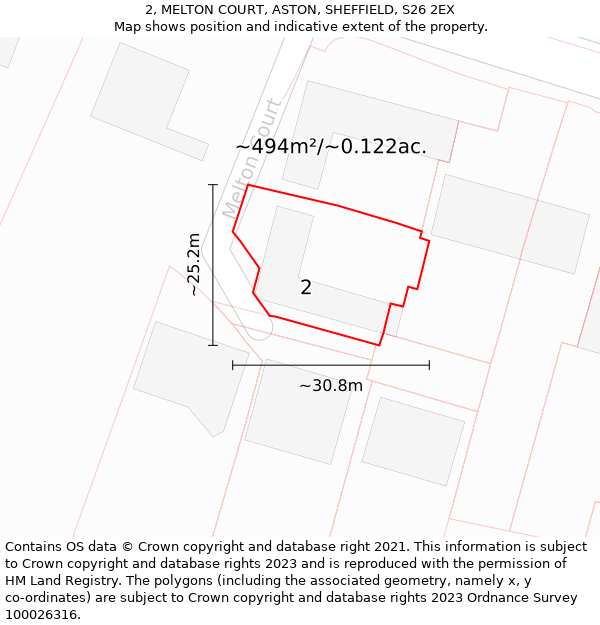 2, MELTON COURT, ASTON, SHEFFIELD, S26 2EX: Plot and title map