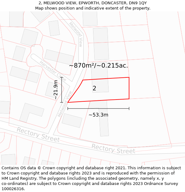 2, MELWOOD VIEW, EPWORTH, DONCASTER, DN9 1QY: Plot and title map