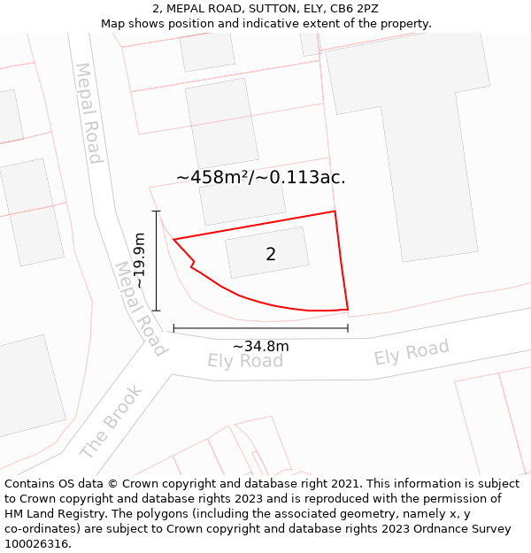 2, MEPAL ROAD, SUTTON, ELY, CB6 2PZ: Plot and title map