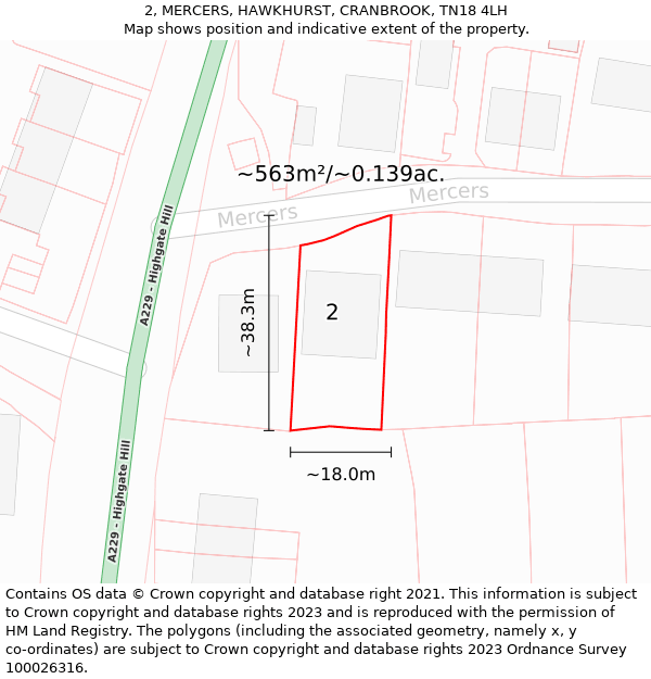 2, MERCERS, HAWKHURST, CRANBROOK, TN18 4LH: Plot and title map