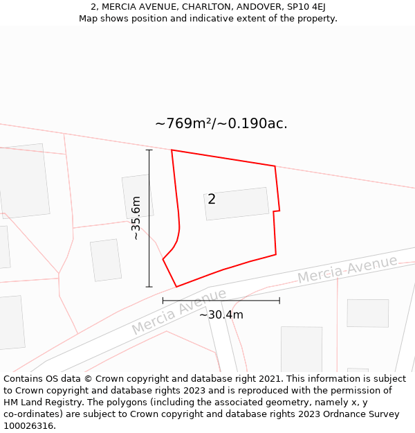 2, MERCIA AVENUE, CHARLTON, ANDOVER, SP10 4EJ: Plot and title map