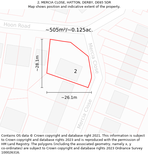 2, MERCIA CLOSE, HATTON, DERBY, DE65 5DR: Plot and title map