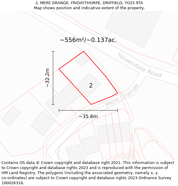 2, MERE GRANGE, FRIDAYTHORPE, DRIFFIELD, YO25 9TA: Plot and title map