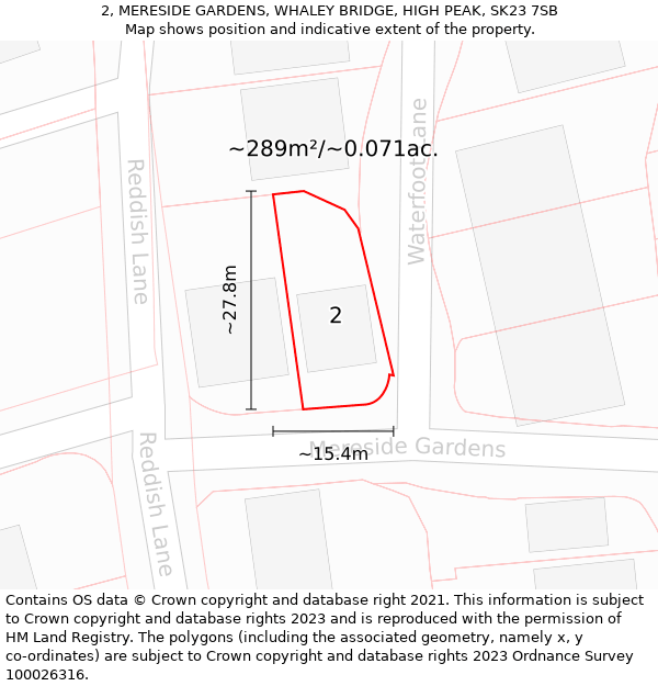 2, MERESIDE GARDENS, WHALEY BRIDGE, HIGH PEAK, SK23 7SB: Plot and title map