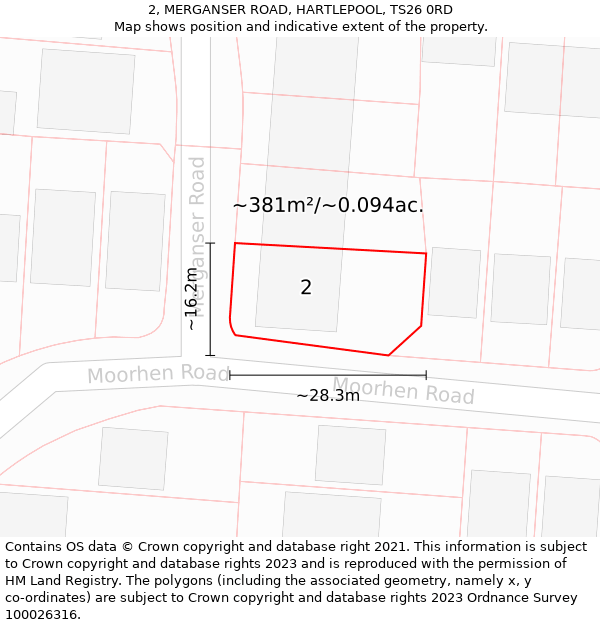 2, MERGANSER ROAD, HARTLEPOOL, TS26 0RD: Plot and title map