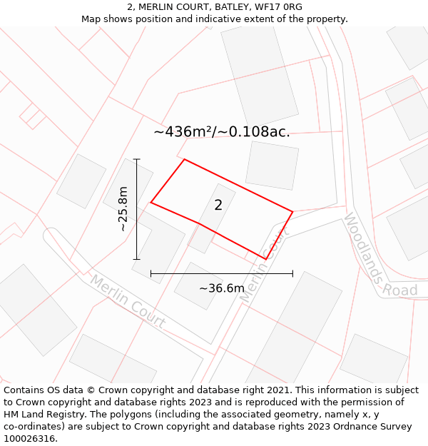 2, MERLIN COURT, BATLEY, WF17 0RG: Plot and title map