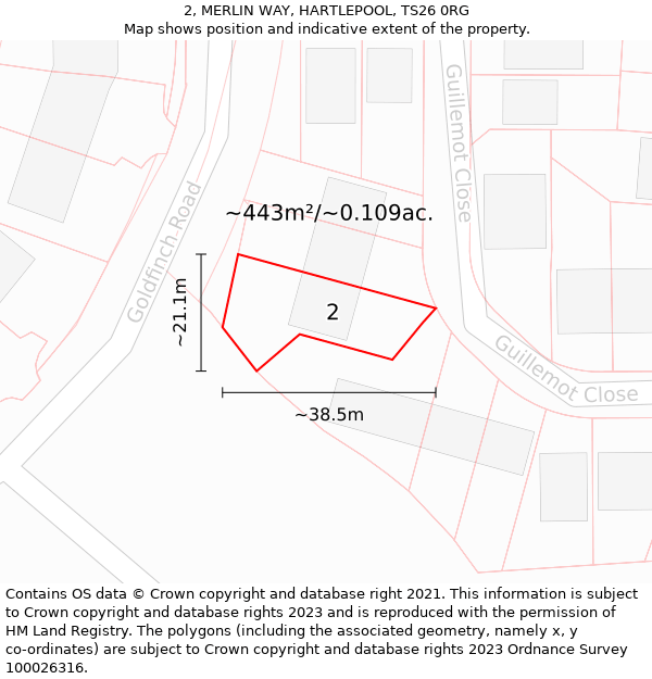 2, MERLIN WAY, HARTLEPOOL, TS26 0RG: Plot and title map