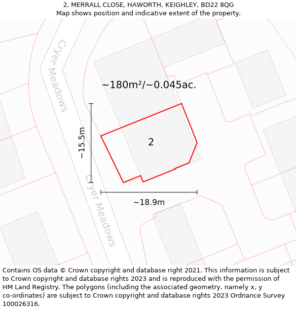 2, MERRALL CLOSE, HAWORTH, KEIGHLEY, BD22 8QG: Plot and title map