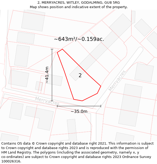 2, MERRYACRES, WITLEY, GODALMING, GU8 5RG: Plot and title map