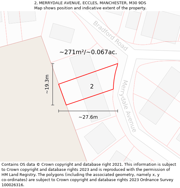 2, MERRYDALE AVENUE, ECCLES, MANCHESTER, M30 9DS: Plot and title map