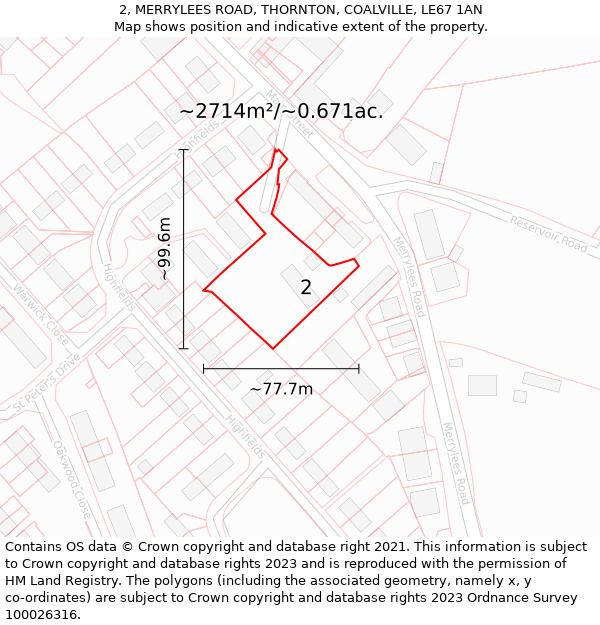 2, MERRYLEES ROAD, THORNTON, COALVILLE, LE67 1AN: Plot and title map