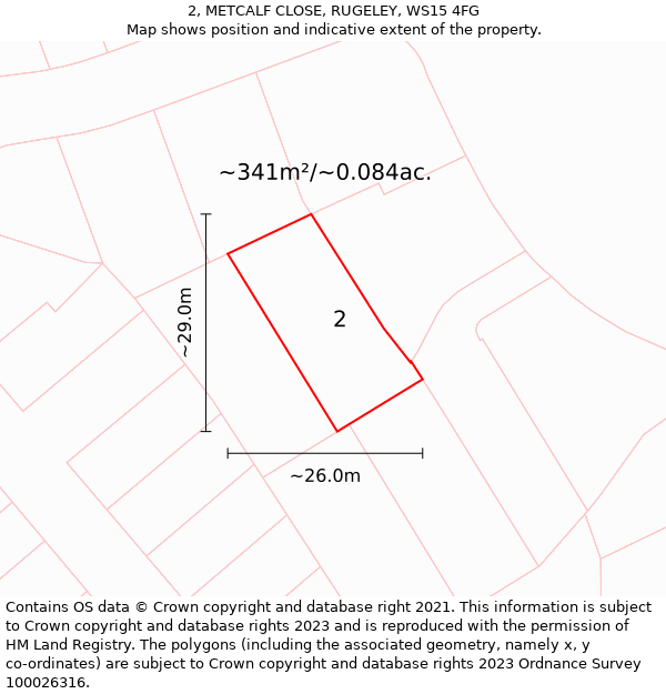 2, METCALF CLOSE, RUGELEY, WS15 4FG: Plot and title map