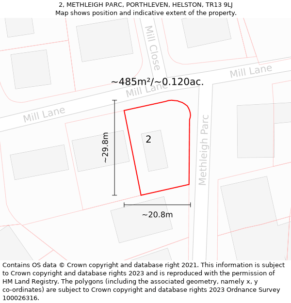 2, METHLEIGH PARC, PORTHLEVEN, HELSTON, TR13 9LJ: Plot and title map