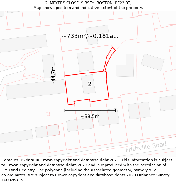 2, MEYERS CLOSE, SIBSEY, BOSTON, PE22 0TJ: Plot and title map