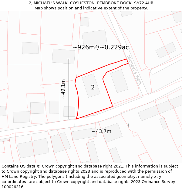 2, MICHAEL'S WALK, COSHESTON, PEMBROKE DOCK, SA72 4UR: Plot and title map