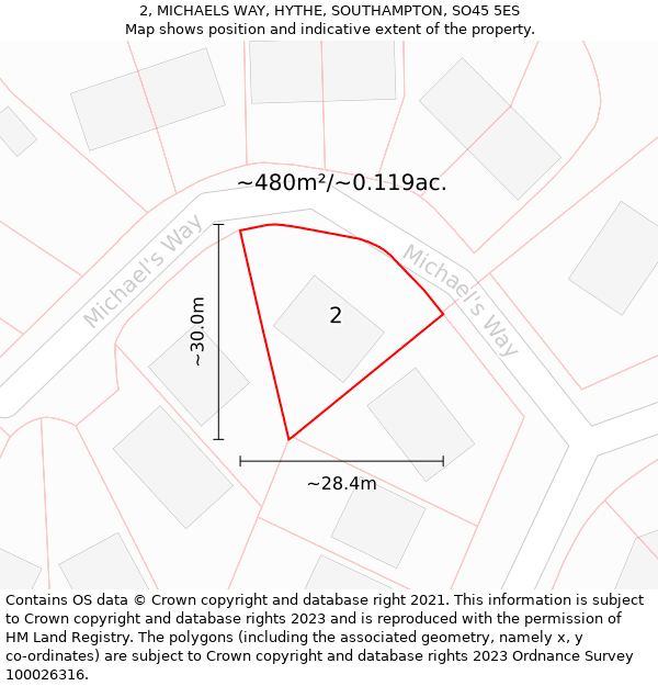 2, MICHAELS WAY, HYTHE, SOUTHAMPTON, SO45 5ES: Plot and title map