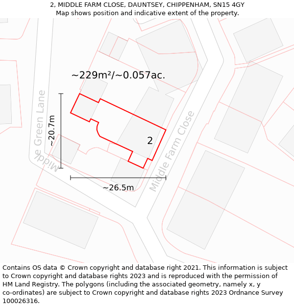 2, MIDDLE FARM CLOSE, DAUNTSEY, CHIPPENHAM, SN15 4GY: Plot and title map