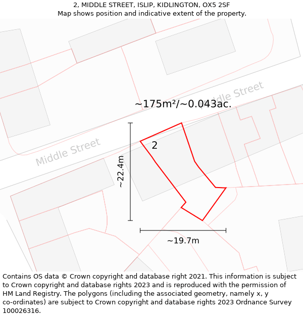 2, MIDDLE STREET, ISLIP, KIDLINGTON, OX5 2SF: Plot and title map