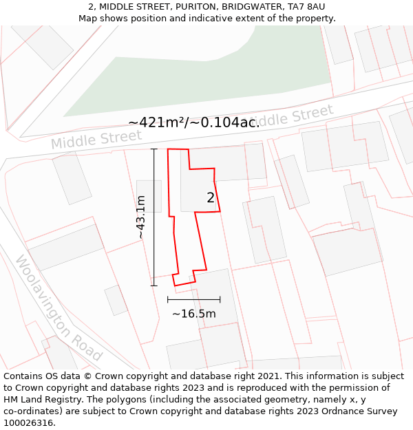 2, MIDDLE STREET, PURITON, BRIDGWATER, TA7 8AU: Plot and title map