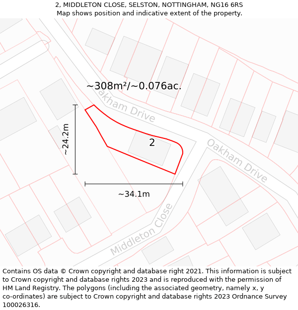 2, MIDDLETON CLOSE, SELSTON, NOTTINGHAM, NG16 6RS: Plot and title map