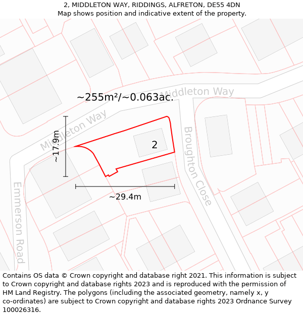 2, MIDDLETON WAY, RIDDINGS, ALFRETON, DE55 4DN: Plot and title map