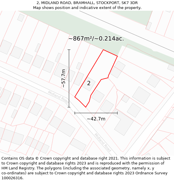 2, MIDLAND ROAD, BRAMHALL, STOCKPORT, SK7 3DR: Plot and title map
