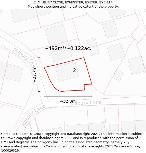 2, MILBURY CLOSE, EXMINSTER, EXETER, EX6 8AF: Plot and title map