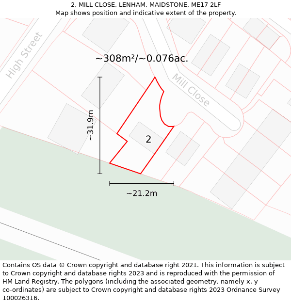 2, MILL CLOSE, LENHAM, MAIDSTONE, ME17 2LF: Plot and title map