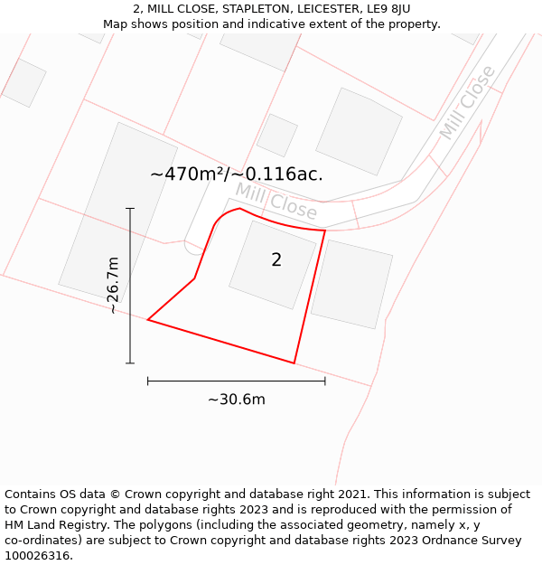 2, MILL CLOSE, STAPLETON, LEICESTER, LE9 8JU: Plot and title map