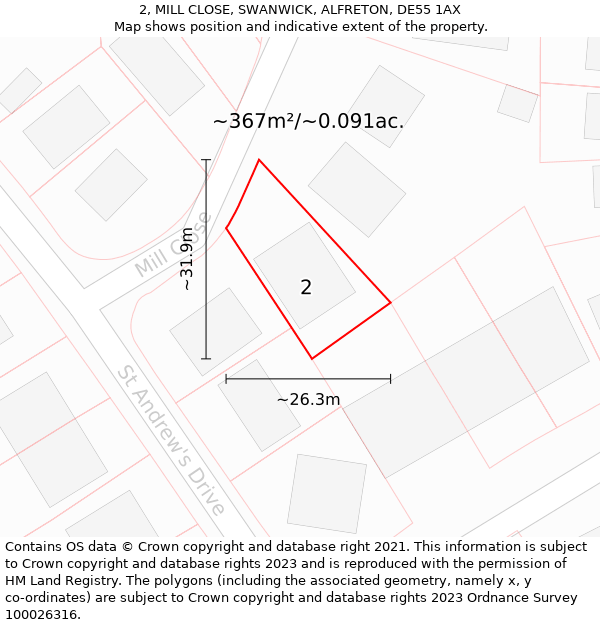 2, MILL CLOSE, SWANWICK, ALFRETON, DE55 1AX: Plot and title map