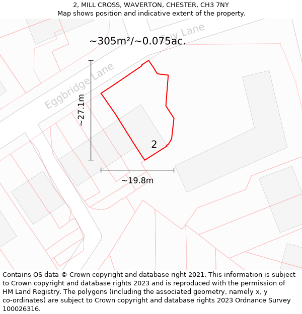 2, MILL CROSS, WAVERTON, CHESTER, CH3 7NY: Plot and title map