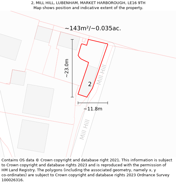 2, MILL HILL, LUBENHAM, MARKET HARBOROUGH, LE16 9TH: Plot and title map