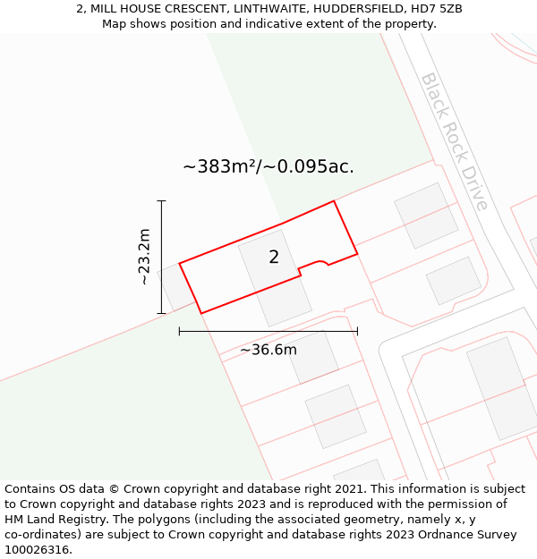 2, MILL HOUSE CRESCENT, LINTHWAITE, HUDDERSFIELD, HD7 5ZB: Plot and title map