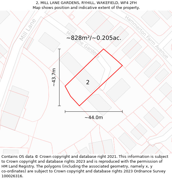 2, MILL LANE GARDENS, RYHILL, WAKEFIELD, WF4 2FH: Plot and title map