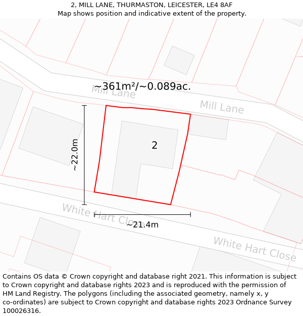 2, MILL LANE, THURMASTON, LEICESTER, LE4 8AF: Plot and title map