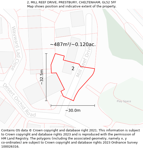 2, MILL REEF DRIVE, PRESTBURY, CHELTENHAM, GL52 5FF: Plot and title map