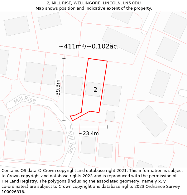 2, MILL RISE, WELLINGORE, LINCOLN, LN5 0DU: Plot and title map