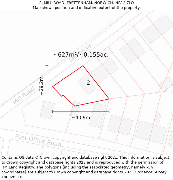 2, MILL ROAD, FRETTENHAM, NORWICH, NR12 7LQ: Plot and title map