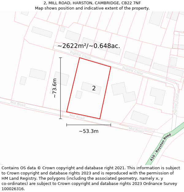 2, MILL ROAD, HARSTON, CAMBRIDGE, CB22 7NF: Plot and title map