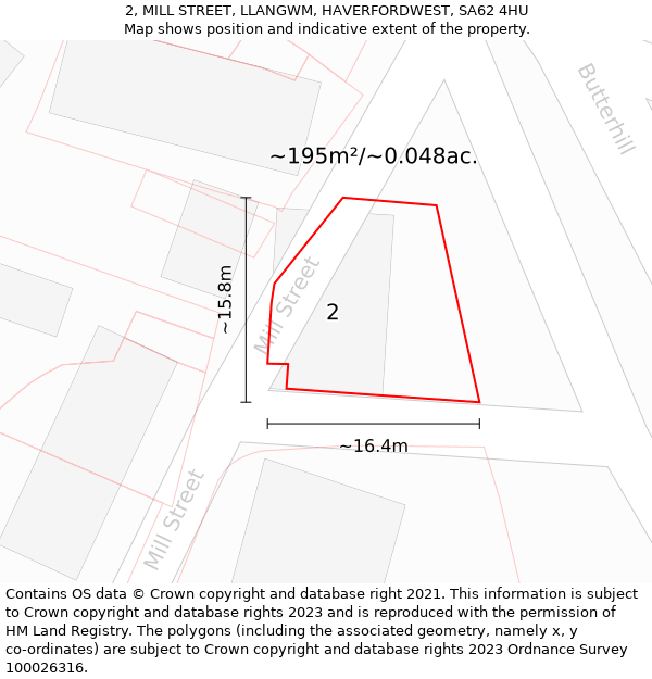 2, MILL STREET, LLANGWM, HAVERFORDWEST, SA62 4HU: Plot and title map