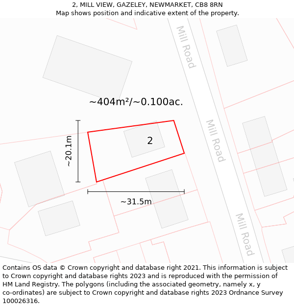 2, MILL VIEW, GAZELEY, NEWMARKET, CB8 8RN: Plot and title map