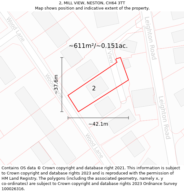 2, MILL VIEW, NESTON, CH64 3TT: Plot and title map