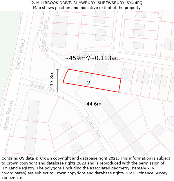 2, MILLBROOK DRIVE, SHAWBURY, SHREWSBURY, SY4 4PQ: Plot and title map