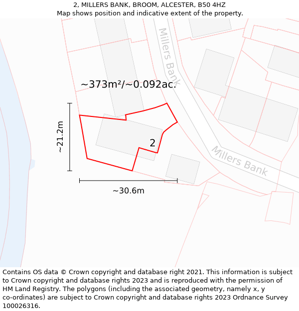 2, MILLERS BANK, BROOM, ALCESTER, B50 4HZ: Plot and title map