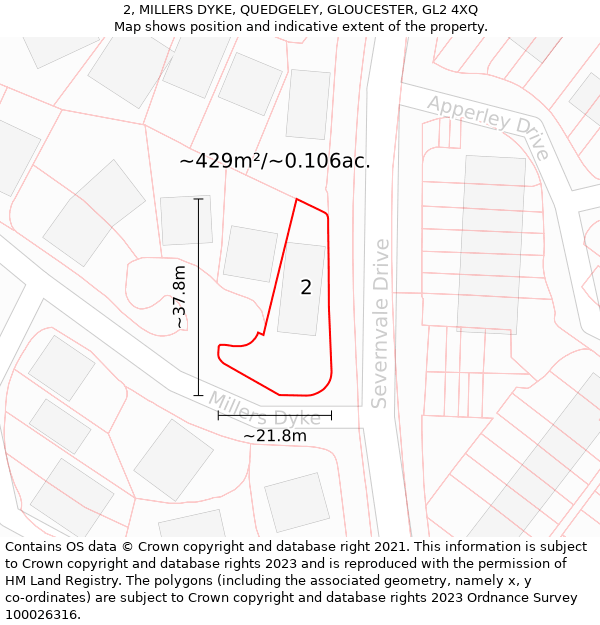 2, MILLERS DYKE, QUEDGELEY, GLOUCESTER, GL2 4XQ: Plot and title map