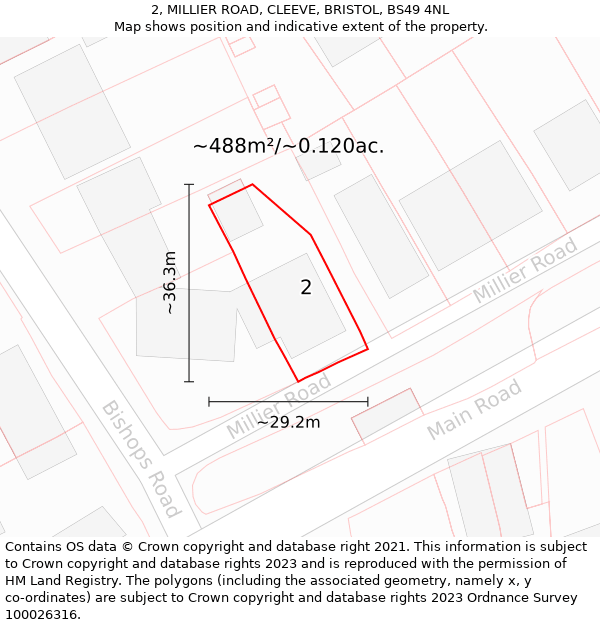 2, MILLIER ROAD, CLEEVE, BRISTOL, BS49 4NL: Plot and title map