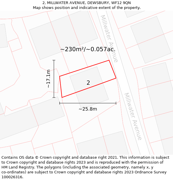 2, MILLWATER AVENUE, DEWSBURY, WF12 9QN: Plot and title map