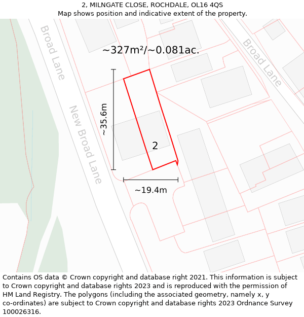 2, MILNGATE CLOSE, ROCHDALE, OL16 4QS: Plot and title map