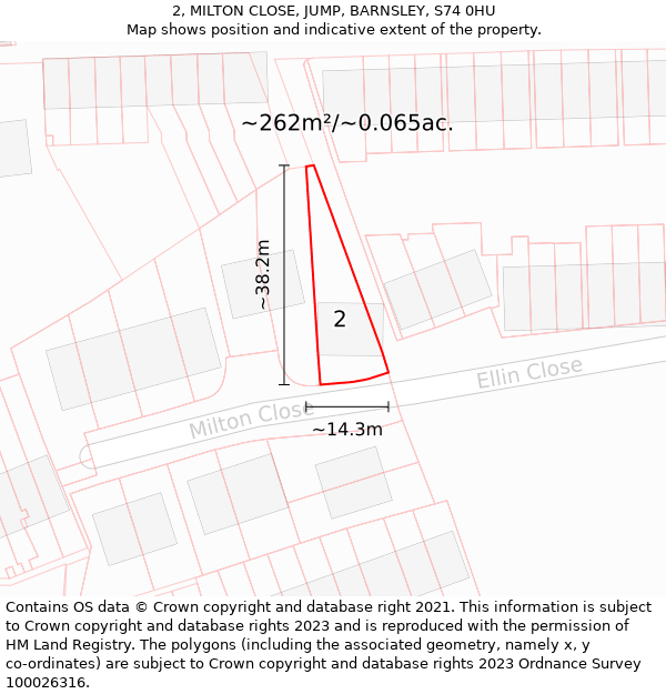 2, MILTON CLOSE, JUMP, BARNSLEY, S74 0HU: Plot and title map