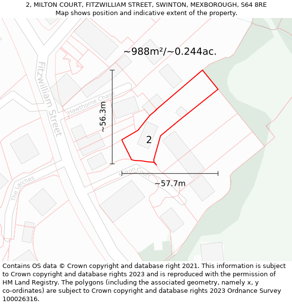 2, MILTON COURT, FITZWILLIAM STREET, SWINTON, MEXBOROUGH, S64 8RE: Plot and title map